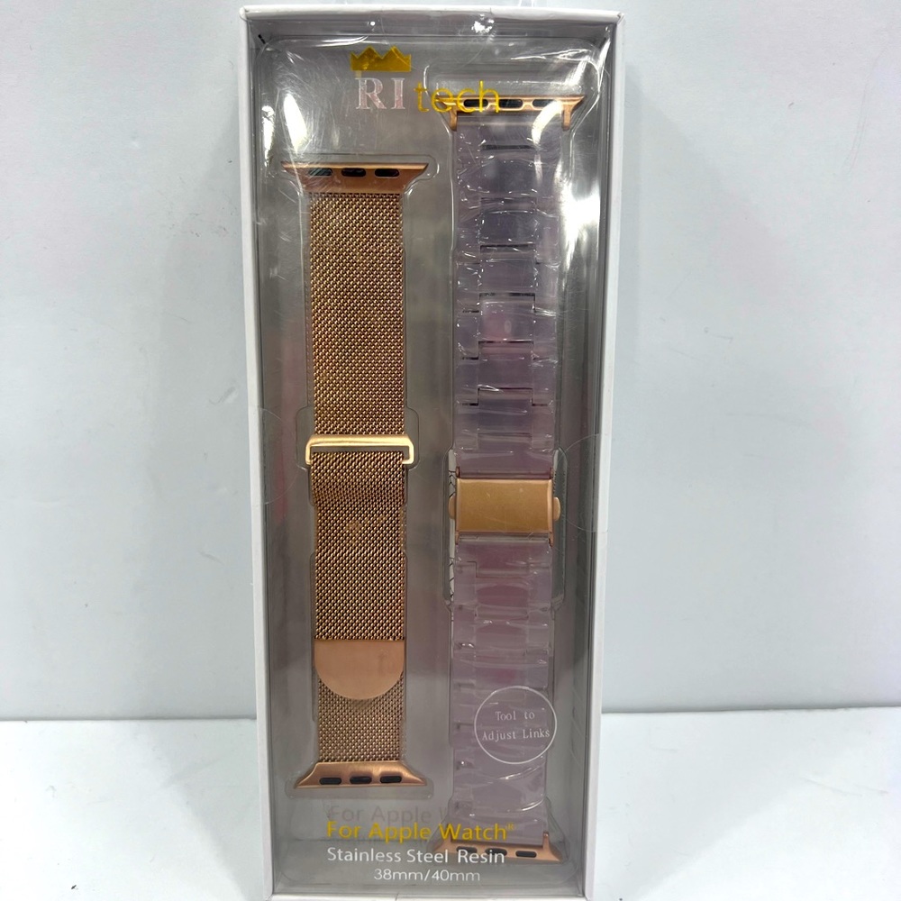 ⭐️Apple RI TECH💯 GENUINE 38MM/40MM TWO WATCH BAND, ONE IN GOLD & CLEAR COLORS